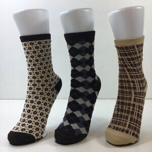 Set Of 3 Unisex Funky Patterned Crew Socks Argyle & Plaid Design